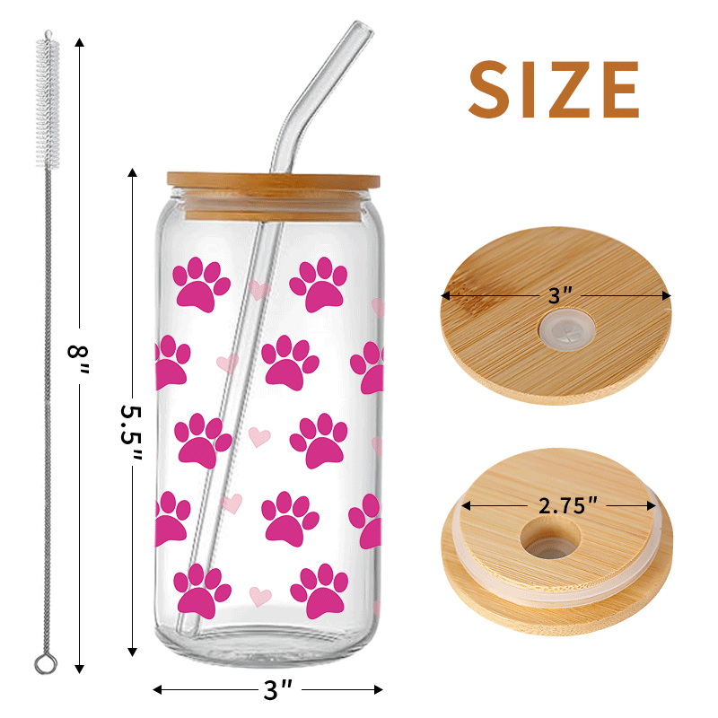 Dog Paw Prints 16oz Glass Can