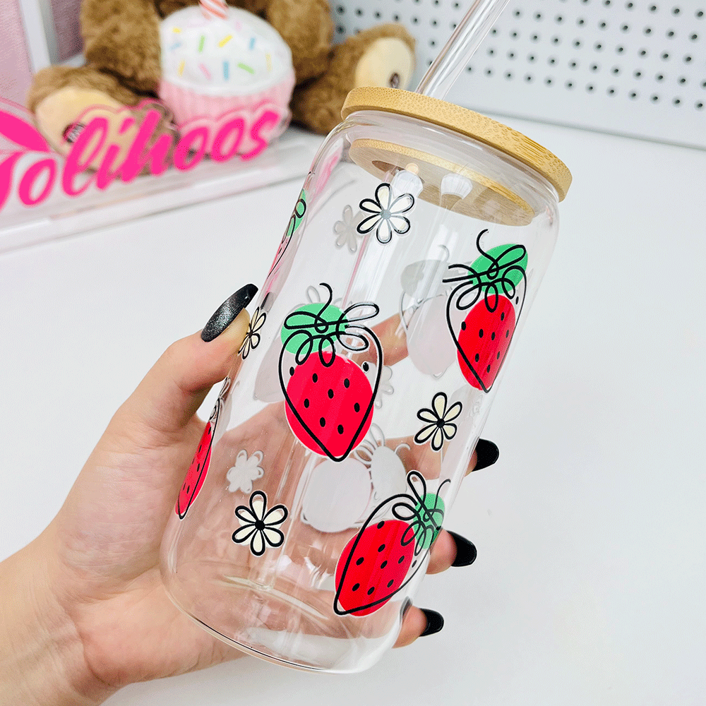 Strawberry 16oz Glass Can